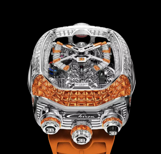 Review Jacob & Co bugatti chiron tourbillon baguette WHITE GOLD (DIAMONDS & ORANGE SAPPHIRES) BU800.30.AL.UA.A Replica watch